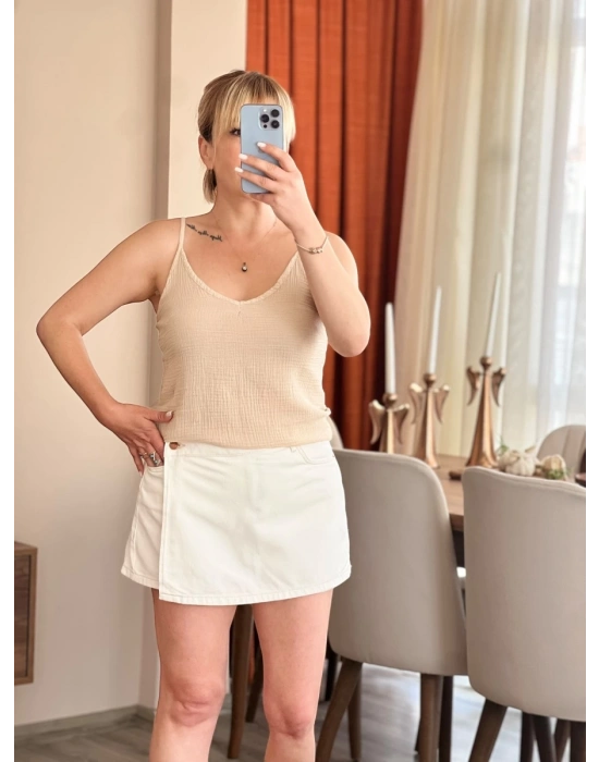 Bej İp Askılı Üst