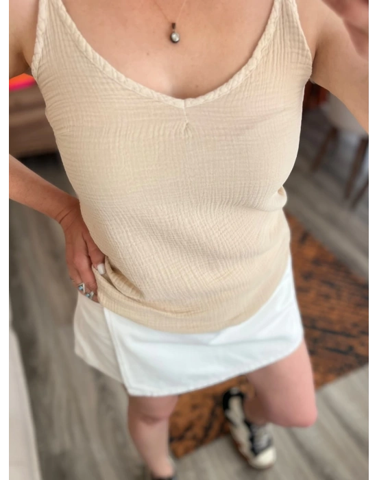 Bej İp Askılı Üst