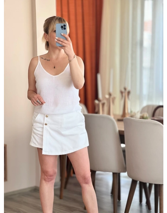 Beyaz İp Askılı Üst