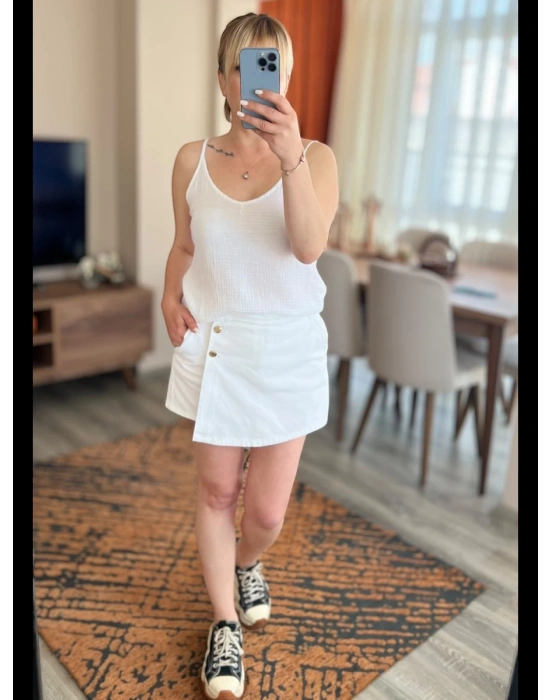 Beyaz İp Askılı Üst