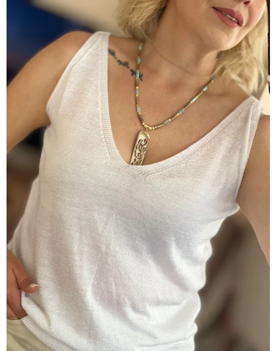 Beyaz Merserize Bluz