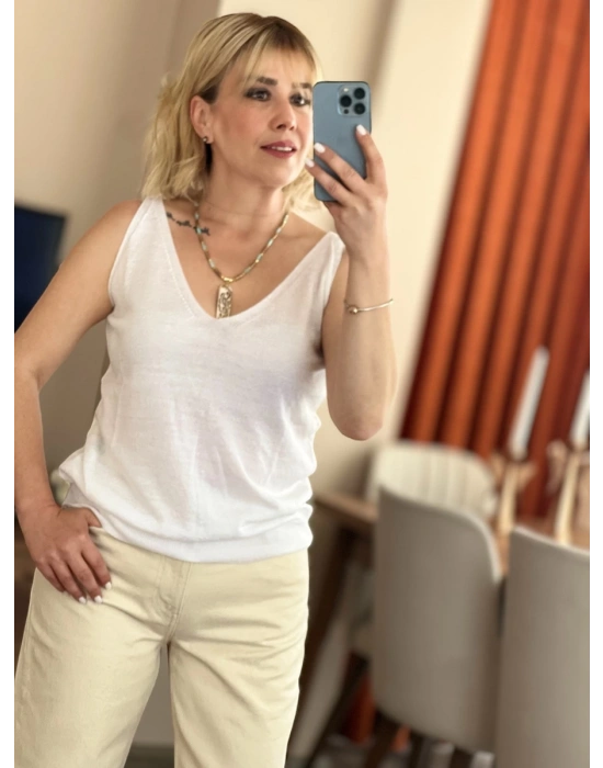 Beyaz Merserize Bluz