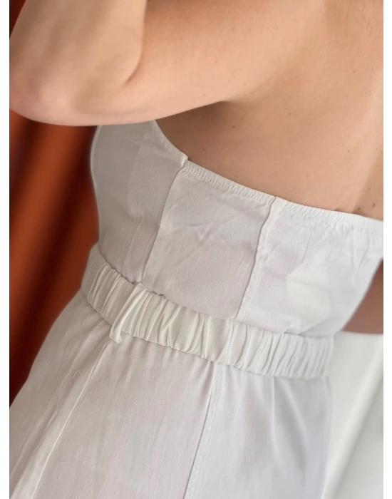 Beyaz Tensel Gömlek Yaka Elbise – Önden Düğmeli