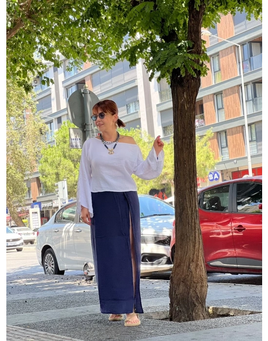 Bohem Müslin Etek - Lacivert