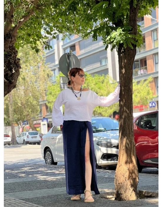 Bohem Müslin Etek - Lacivert