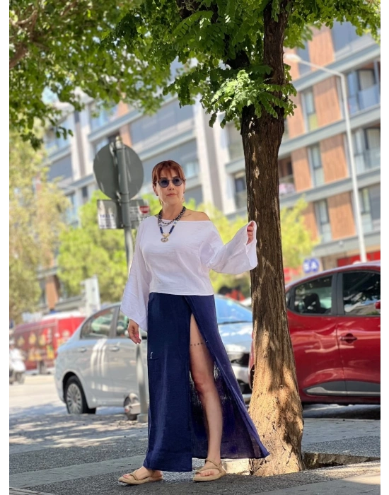 Bohem Salaş Pamuk Müslin Bluz -Beyaz