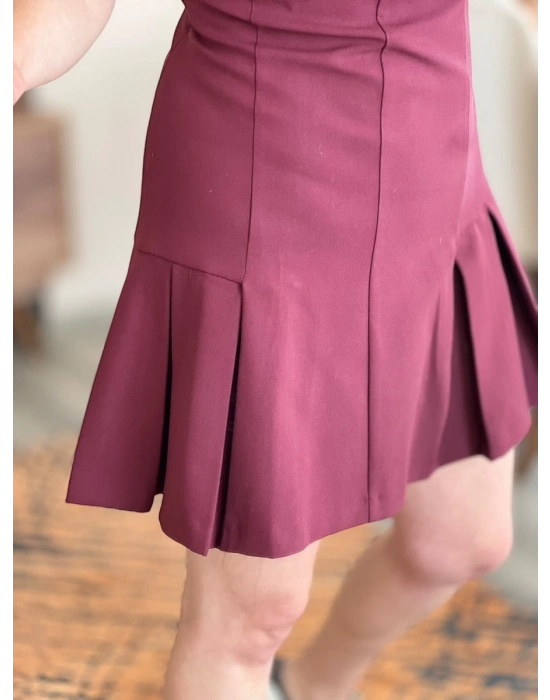 Bordo Dokuma Kumaş Polo Yaka Elbise