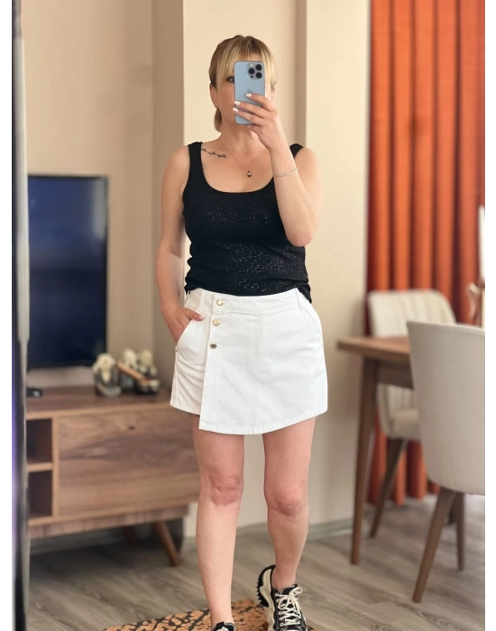 Beyaz Denim Şort Etek