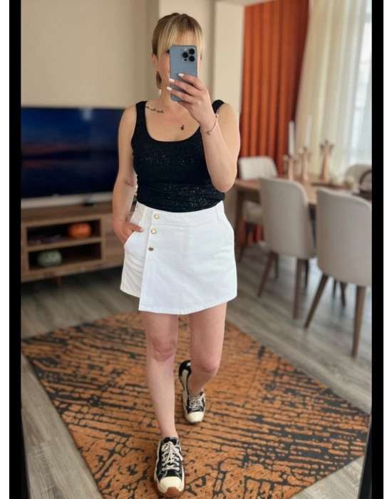 Beyaz Denim Şort Etek