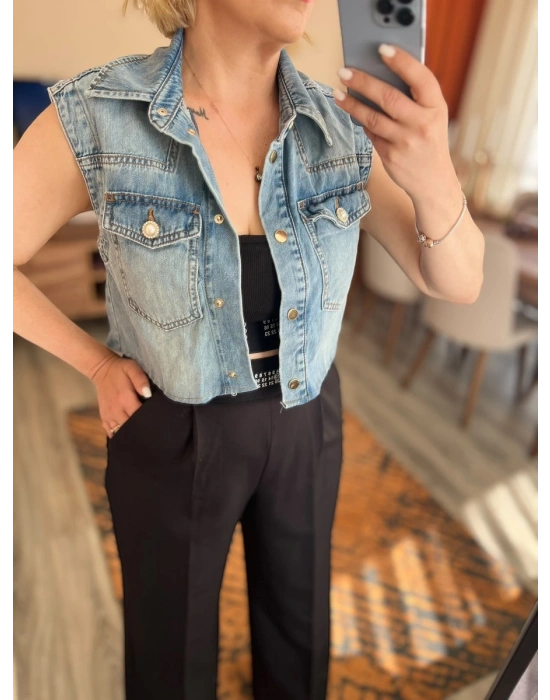 Denim İnci Yelek