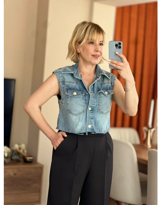 Denim İnci Yelek