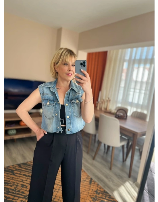 Denim İnci Yelek