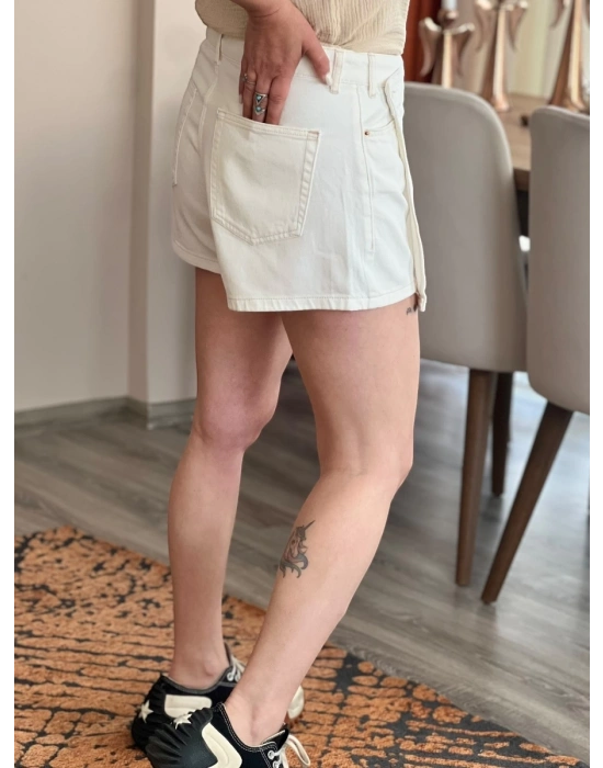 Ekru Denim Şort Etek
