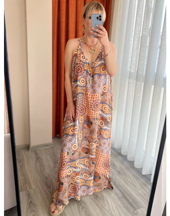 Etnik Desenli Askılı Elbise – Organik Viskon