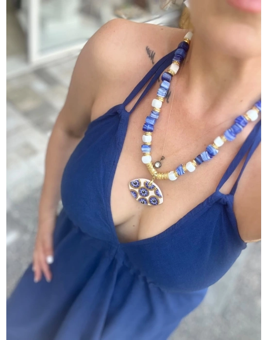 GECE MAVİSİ KETEN ASİMETRİK ELBİSE