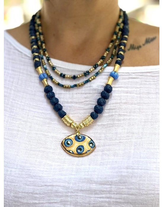 Lacivert Lav Taşı & Seramik Göz Kolye