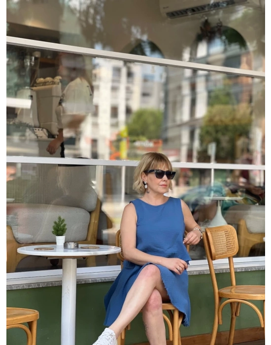 Mavi Müslin Çift Taraflı Bluz