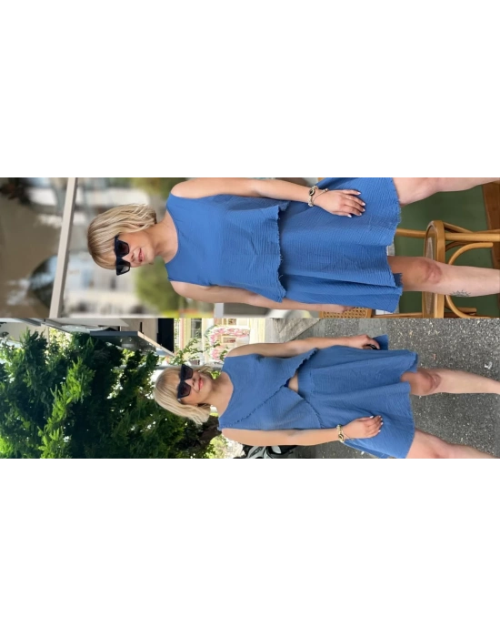 Mavi Müslin Çift Taraflı Bluz