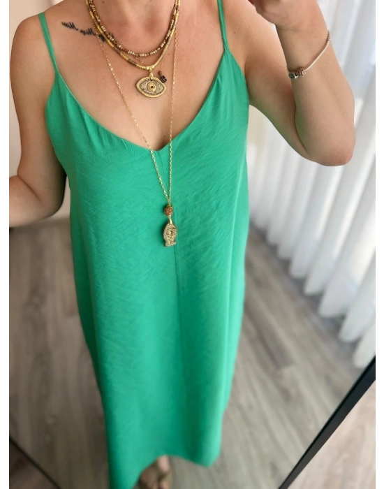 Mint Yeşili Uzun Askılı Elbise