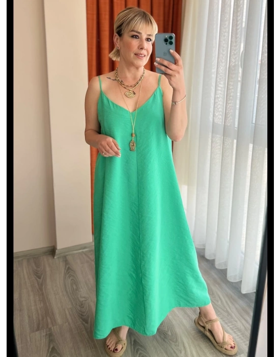 Mint Yeşili Uzun Askılı Elbise
