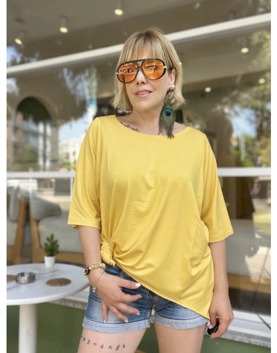 Organik Viskon Kayık Yaka Bluz – Sarı