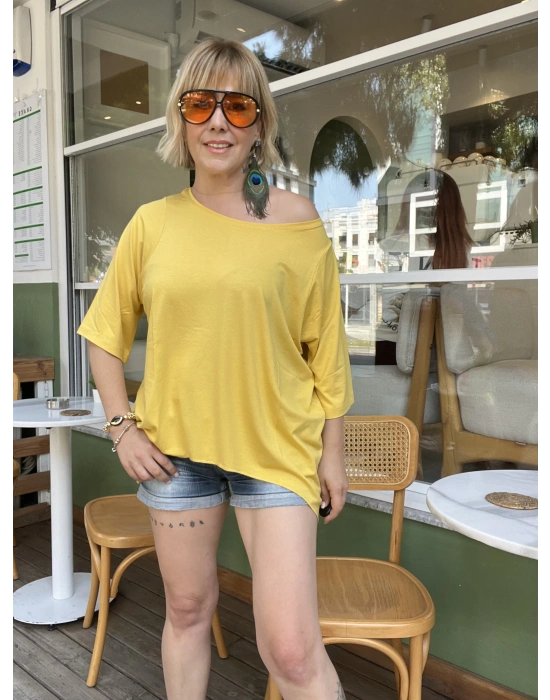 Organik Viskon Kayık Yaka Bluz – Sarı