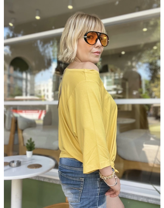 Organik Viskon Kayık Yaka Bluz – Sarı