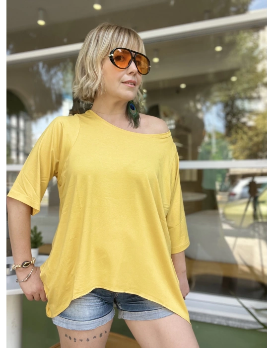 Organik Viskon Kayık Yaka Bluz – Sarı