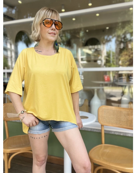 Organik Viskon Kayık Yaka Bluz – Sarı