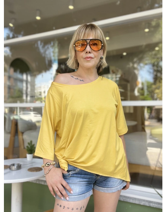 Organik Viskon Kayık Yaka Bluz – Sarı