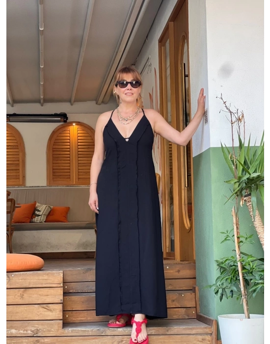 SİYAH KETEN ELBİSE