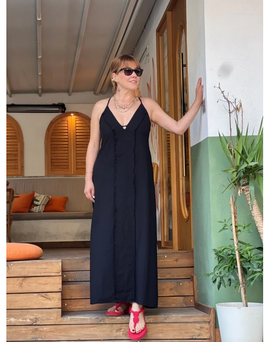 SİYAH KETEN ELBİSE