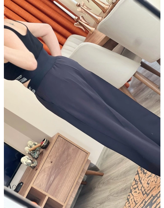 Siyah Pamuklu Likralı Bel Yazılı Crop Top