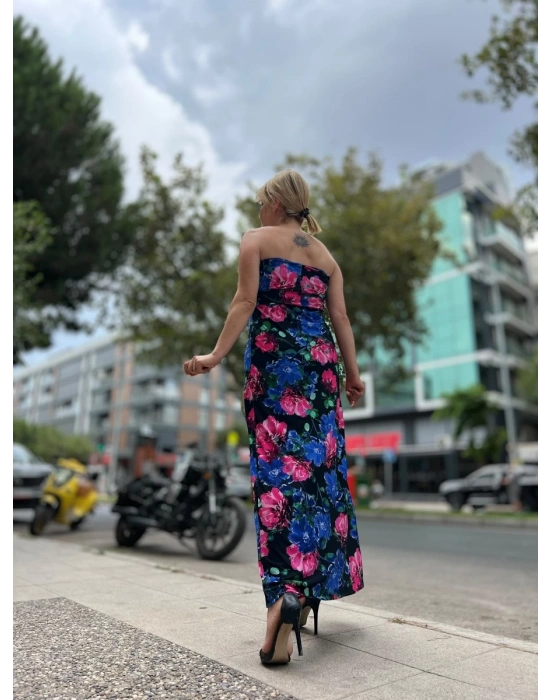 Sole Straplez Yırtmaçlı Elbise