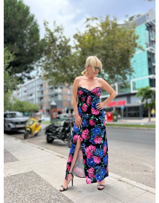 Sole Straplez Yırtmaçlı Elbise