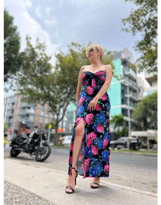 Sole Straplez Yırtmaçlı Elbise