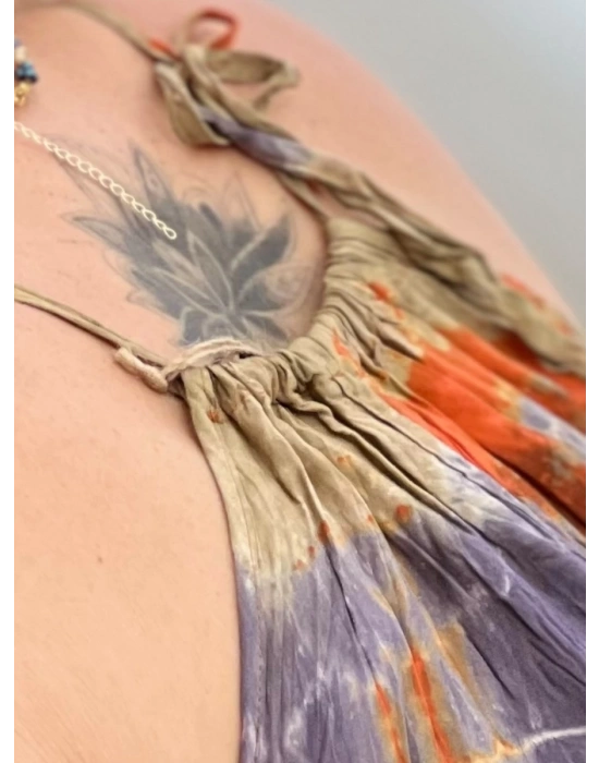 Turuncu Batik Halter Elbise – Organik Pamuk