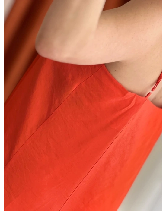 Turuncu Uzun Askılı Elbise