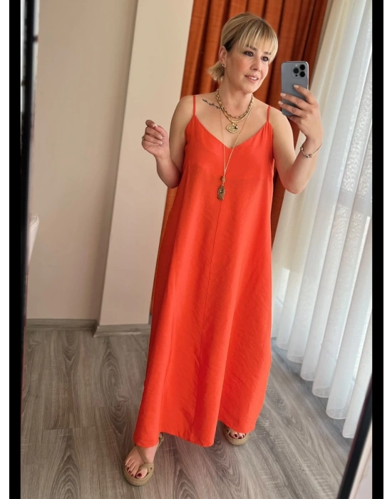 Turuncu Uzun Askılı Elbise