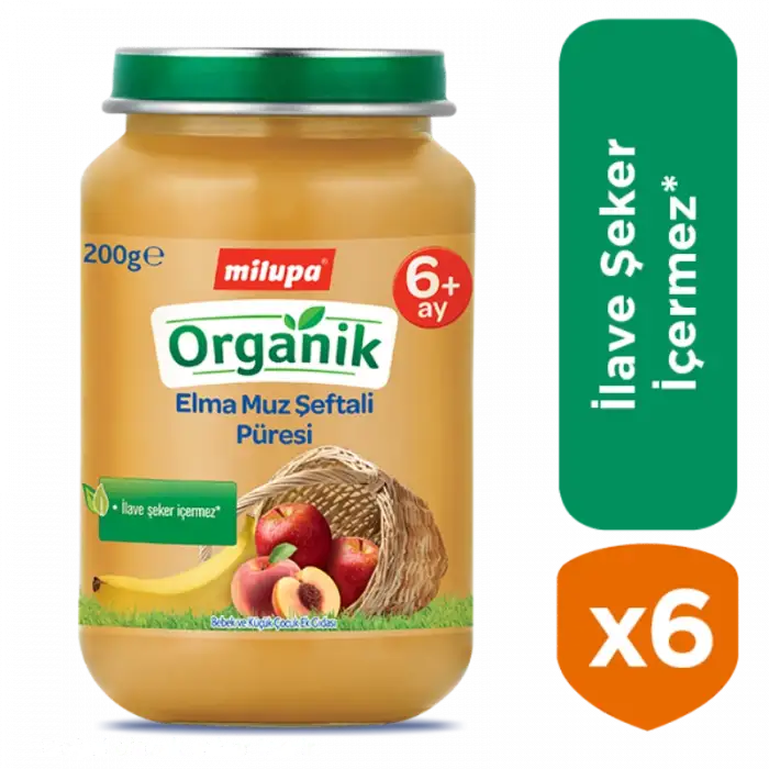 Kavanoz Organik Elma Muz Şeftali Püresi 6x200 gr özel paket