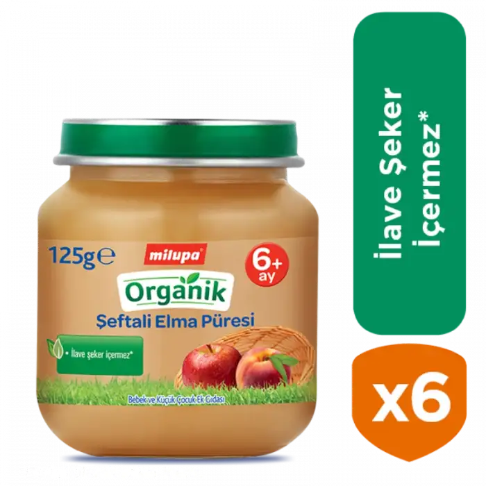 Kavanoz Organik Şeftali Elma Püresi 6x125 gr özel paket