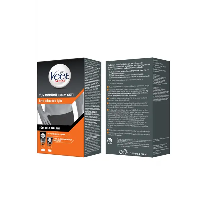 Men Erkek Özel Bölgeler İçin Tüy Dökücü Krem Seti Tüm Cilt Tipleri İçin 100 + 50 ml