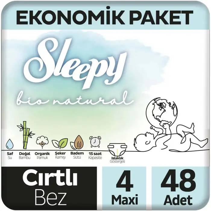 Sleepy Bio Natural Bebek Bezi 4 Numara Maxi 48 Adet