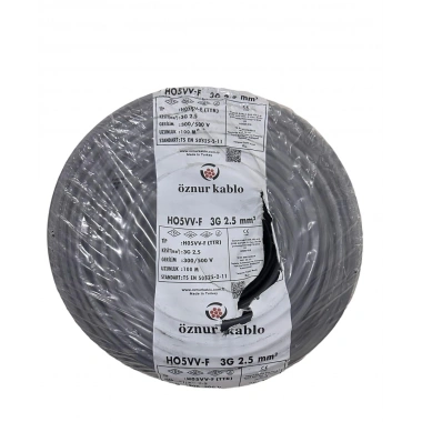 ÖZNUR Marka 3X2.5 mm%100 Bakır TTR Elektrik Kablosu (SİYAH, 55 METRE)