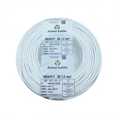 ÖZNUR Marka%100 Bakır 3X1.5 mm TTR Elektrik Kablosu (BEYAZ, 55 METRE)