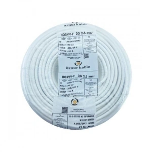 ÖZNUR Marka 3X2.5 mm%100 Bakır TTR Elektrik Kablosu (BEYAZ, 65 METRE)