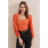 0442 Uzun Kollu Bluz - Turuncu