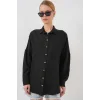 20126 Oversize Keten Gömlek - Siyah