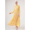 2144 Hakim Yaka Tesettür Elbise - Sarı