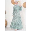 2145 Desenli Tesettür Elbise - Haki